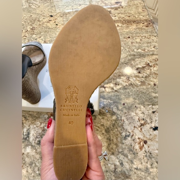 BRUNELLO CUCINELLI Monili Bead Embellished Leather Wedge Sandal Espadrille 40 10 - Picture 7 of 10